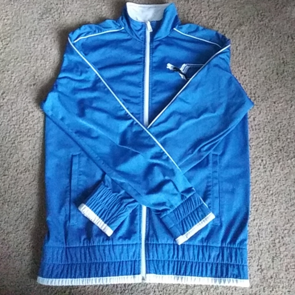 A blue and white Puma jacket